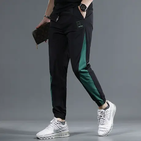 冰丝休闲裤男夏季薄款修身束脚裤2023新款黑色时尚潮流裤子男松紧商品大图