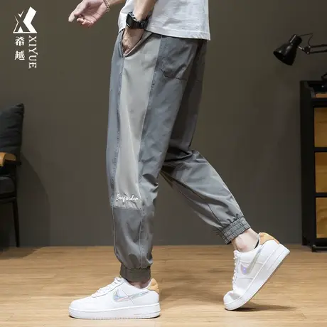 希越高弹力速干休闲裤男秋冬薄款冰凉感男生宽松大码九分冰丝裤子商品大图