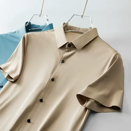 新款衬衫男短袖夏季高级免烫男装弹力冰丝半袖无痕修身男士衬衣薄商品大图