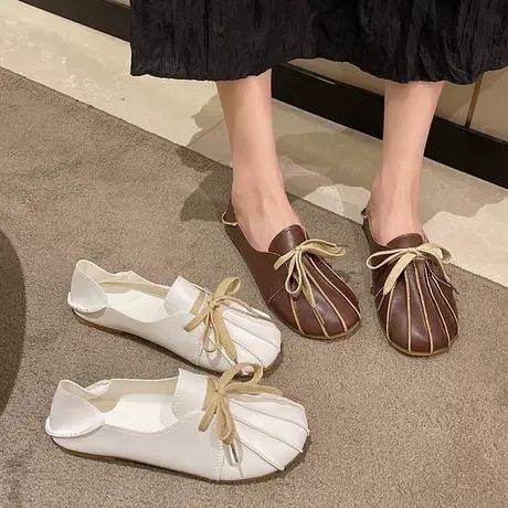 2023秋季新款小白鞋平底两穿贝壳头时尚休闲文艺范学生鞋女单鞋潮商品大图