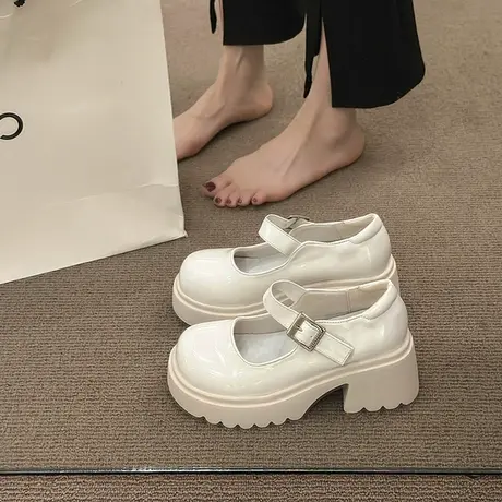 法式甜酷玛丽珍鞋2023春秋季新款粗跟厚底圆头日系jk复古小皮鞋女商品大图