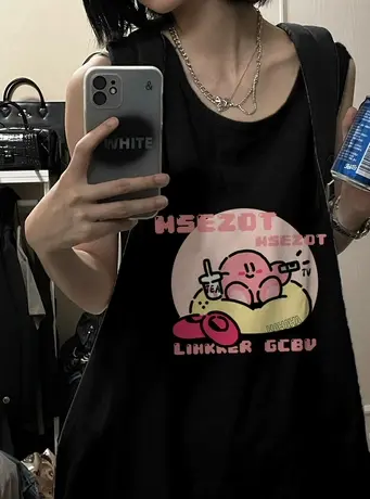 美式复古纯棉吊带运动坎肩背心无袖t恤女夏季外穿宽松篮球服上衣商品大图