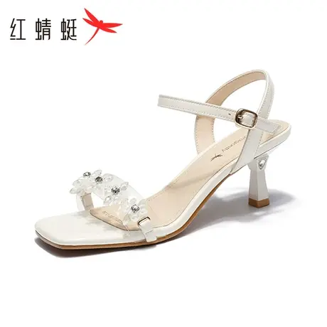 红蜻蜓时装凉鞋女2023夏季新水钻透明细跟增高气质高跟鞋WFK23011商品大图