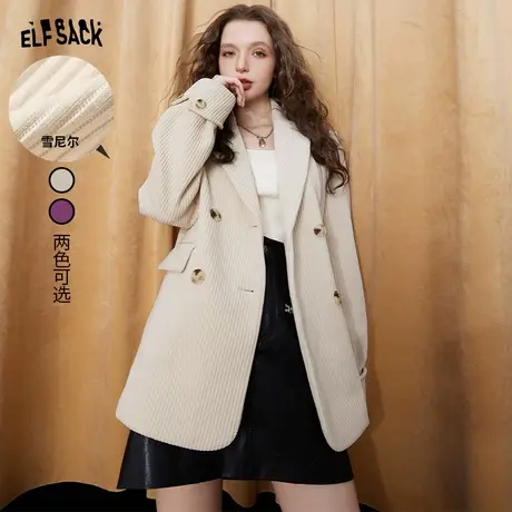 妖精的口袋复古气质西装外套女2023秋季新款小个子灯芯绒通勤西服图片