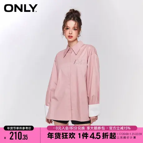 ONLY新款时尚通勤宽松字母刺绣开叉衬衫女|123205047商品大图