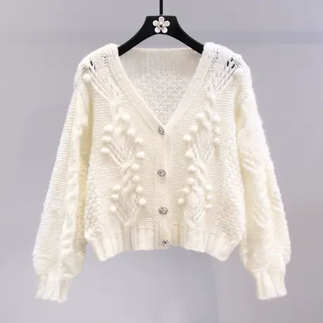 温柔风软糯毛衣外套女秋冬2023新款日系宽松洋气短款V领针织开衫图片