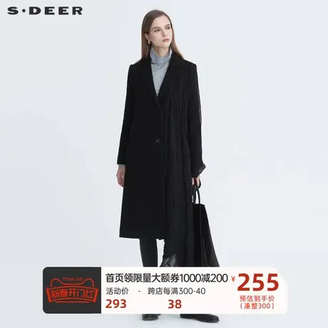 sdeer圣迪奥新品女装西装领肌理拼接中长款毛呢大衣S20481806🍣图片