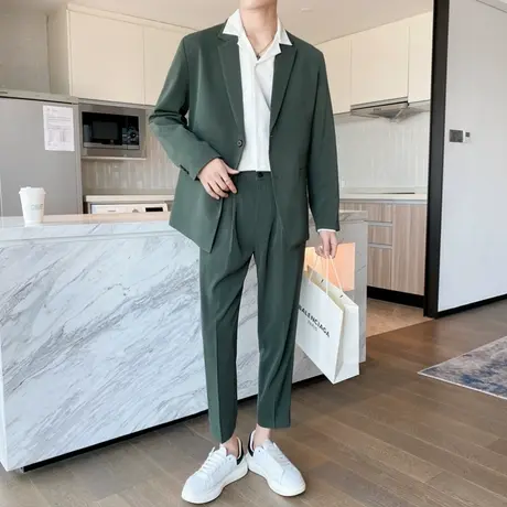 春夏薄款休闲西装男垂感外套潮流痞帅通勤宽松西服搭配阔腿九分裤商品大图