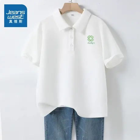 NOB真维斯白色polo衫短袖t恤女2025新款夏季薄正肩小个子半袖上衣商品大图