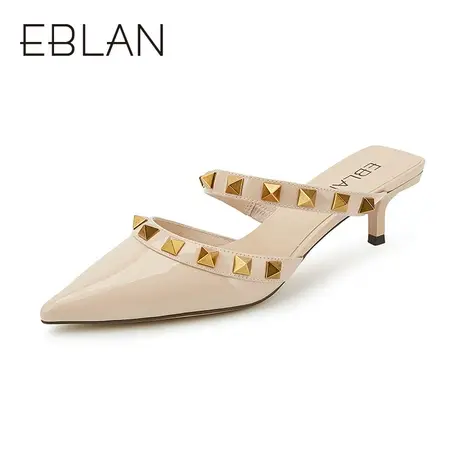 伊伴春夏新款时尚单鞋尖头细跟鞋潮流金属铆钉穆勒鞋包头凉拖鞋女商品大图