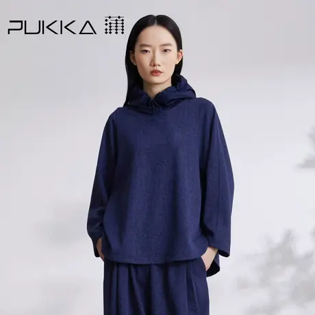 蒲PUKKA 2023秋季新款极简连帽卫衣女针织拼接宽松休闲长袖上衣图片