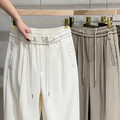 夏季垂感休闲裤男松紧腰直筒宽松西裤冰丝薄款运动男士裤子拖地裤图片