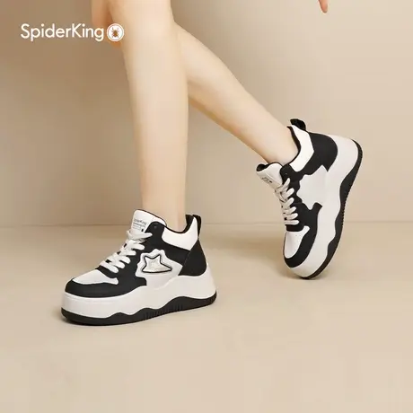 蜘蛛王2023秋冬新款时尚撞色厚底增高板鞋女高帮圆头显瘦潮流女鞋商品大图
