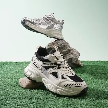 奥康女鞋 春秋银色厚底显腿长老爹鞋潮流百搭舒适厚底休闲鞋图片