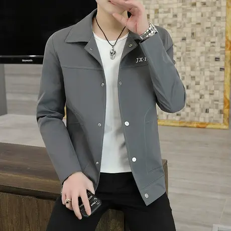 男士外套2023年新款春秋季韩版潮流帅气春款翻领夹克男装休闲上衣商品大图