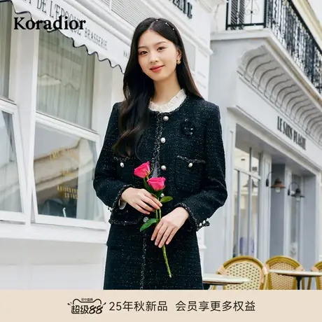 珂莱蒂尔商场同款秋绵羊毛法式优雅气质复古香风短外套女装上衣商品大图