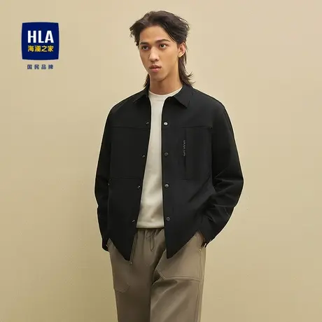 HLA/海澜之家休闲翻领夹克25秋新工装暗纹拼接刺绣时尚潮流外套男图片