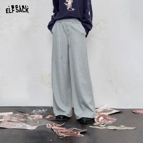妖精的口袋灰色撒银针织直筒裤子女2025早秋新款宽松高腰显瘦卫裤商品大图
