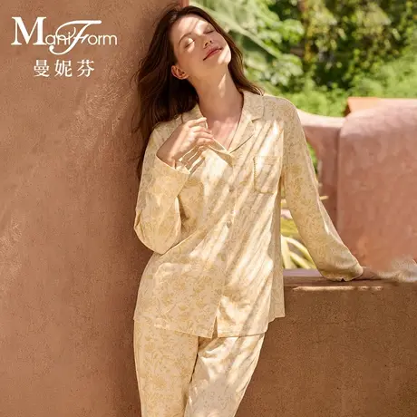 曼妮芬翻领开襟长袖长裤套装20320775商品大图