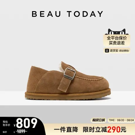 BeauToday厚底勃肯鞋女2025新款BT复古真皮雪地靴加绒毛毛鞋保暖商品大图