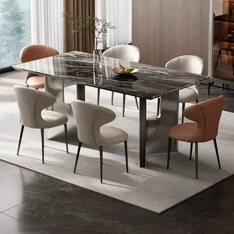 全友家居现代简约客厅家用长方形威尼斯棕大理石吃饭餐桌商品大图