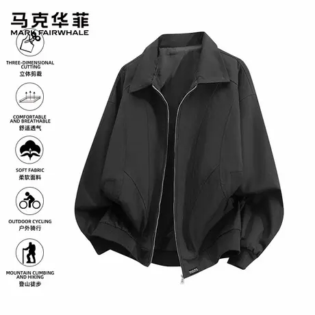 马克华菲美式解构休闲外套男士秋季2025新款潮牌翻领宽松拼接夹克商品大图