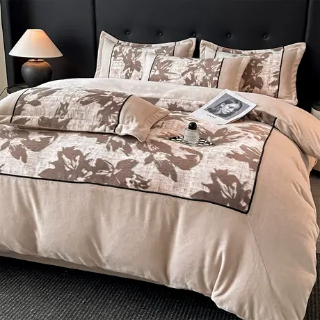 恒源祥新款雪貂绒四件套拼角款加厚保暖单双人秋冬款家用床上用品商品大图