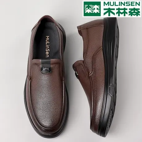 木林森男士皮鞋2025新款潮流时尚英伦风真皮鞋商务休闲一脚蹬皮鞋商品大图