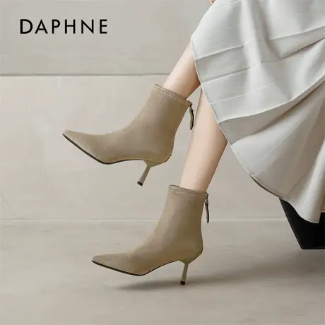 达芙妮尖头高跟短靴女2026新款冬细跟切尔西靴法式踝靴气质瘦瘦靴商品大图
