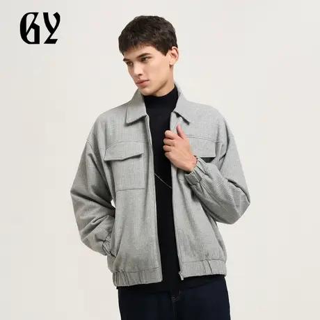 雅戈尔奥莱 GY男装男士翻领夹克秋冬多口袋工装绒面提花休闲商品大图