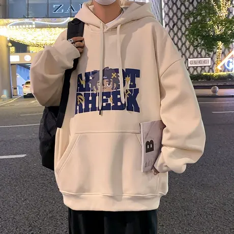 纯棉卫衣男秋冬季ins潮流宽松发泡印花连帽外套潮牌卡通重磅上衣商品大图