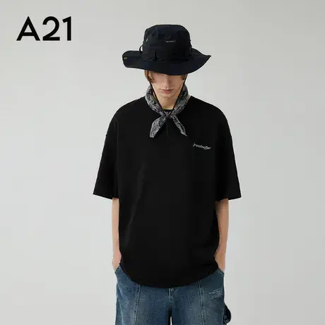 A21outlets男装宽松落肩短袖T恤春季款纯棉上衣反光印花潮流男士t图片