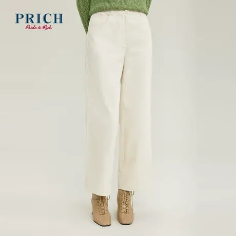 【直播专享】PRICH商场同款新款复古灯芯绒中高腰休闲裤子女商品大图
