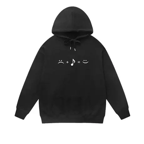 原创趣味笑脸公式印花连帽卫衣男国潮卡通小众设计感黑色宽松上衣商品大图
