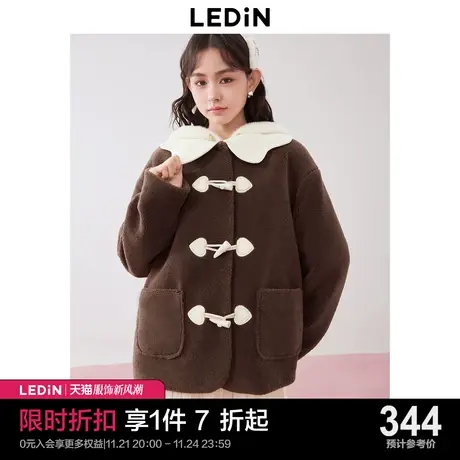 乐町日系软妹原宿风复古毛毛外套2023年冬季新款牛角扣毛绒上衣女图片