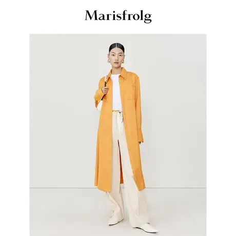 【能量色彩】玛丝菲尔时尚梵高橙色系贴袋设计长款衬衫式连衣裙女图片