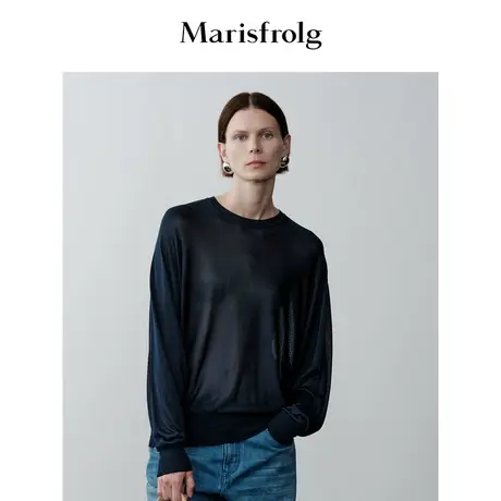 【意大利进口面料】玛丝菲尔秋季新款黑色蝙蝠袖垂感针织衫商品大图