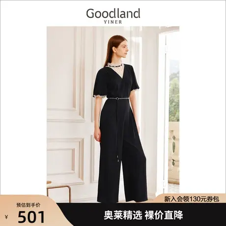 音儿美地女装2023夏季新款波点网纱拼接收腰显瘦连休闲连体裤商品大图