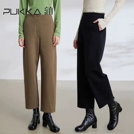蒲PUKKA 春秋季复古带橡筋高腰直筒萝卜裤商品大图