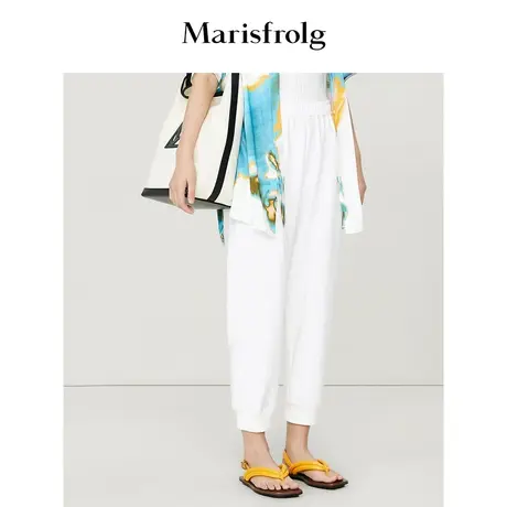 【商场同款】玛丝菲尔2023年夏季新款白色松紧腰廓形束脚休闲裤商品大图