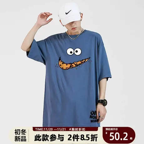 重磅短袖T恤男国潮西海岸hiphop芝麻街趣味情侣体恤衫宽松短tee女商品大图