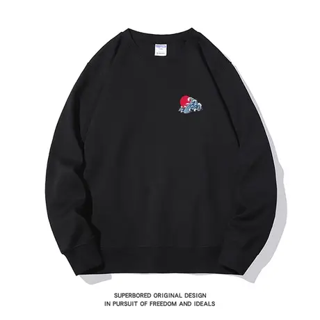 日系复古海上日出设计感简约印花圆领宽松长袖卫衣男新款秋季上衣商品大图