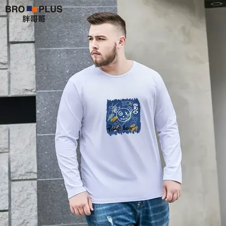 胖哥哥大码长袖t恤男春季加肥加大纯棉重磅宽松胖子男装潮打底衫商品大图