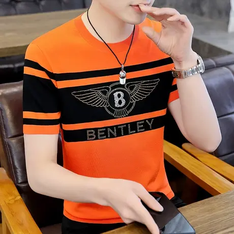 冰丝夏季短袖男2022新款潮牌t恤夏天男装个性烫钻薄款ins帅气体恤商品大图