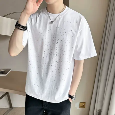 烫钻工艺男人t恤短袖夏季痞帅青少年320g重磅半袖体恤高级感衣服商品大图