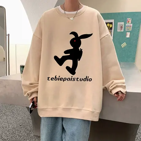 圆领兔子卫衣男春秋季2024新款ins潮牌美式打底衫宽松港风上衣服t商品大图