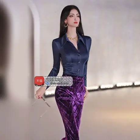 VJE女士时尚修身显瘦衬衫秋季新款气质OL商务型内搭上衣商品大图