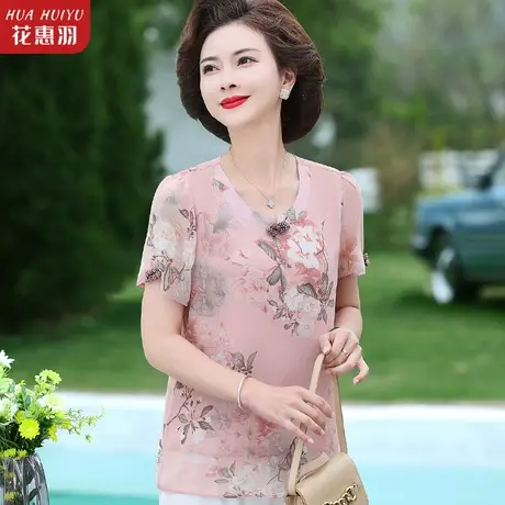 妈妈夏装雪纺洋气短袖衣服小衫2023新款中老年人女装时尚T恤上衣图片