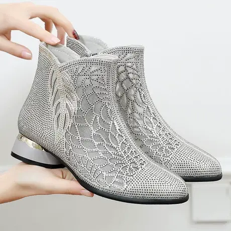 时尚镂空软底新款大码女靴41一43平底2025春夏短靴百搭磨砂网纱靴商品大图