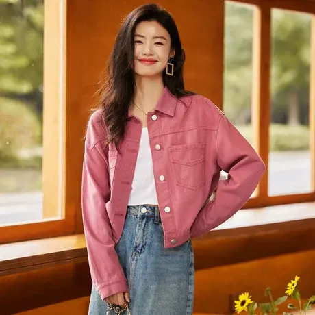 时尚气质牛仔短外套2023年秋季新款女士宽松显瘦通勤百搭长袖上衣商品大图